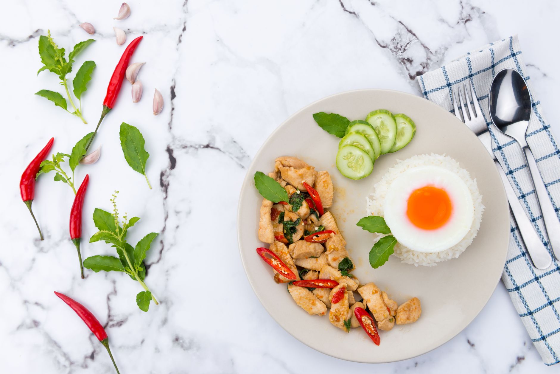 Thai Basil Fried Rice plated and ready to serve