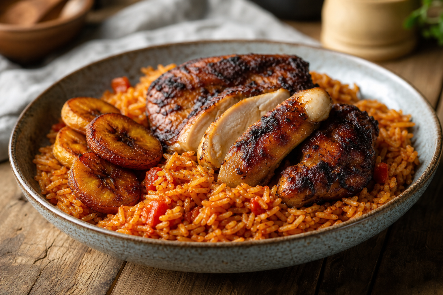West African Jollof Rice plated and ready to serve
