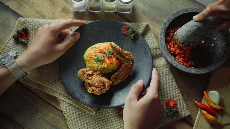 Indonesian Nasi Goreng plated and ready to serve