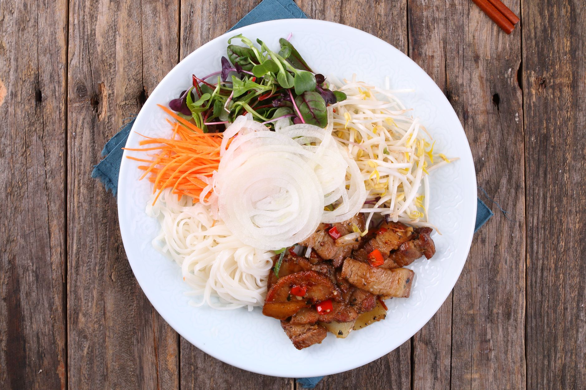 Vietnamese Rice Noodle Salad plated and ready to serve