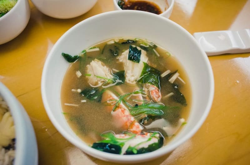 Japanese Miso Soup with Tofu plated and ready to serve