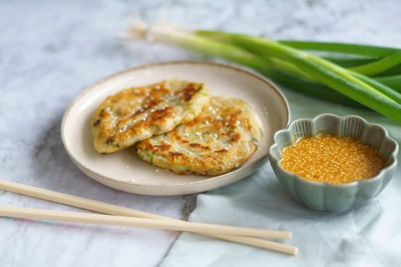 Chinese Scallion Pancakes plated and ready to serve