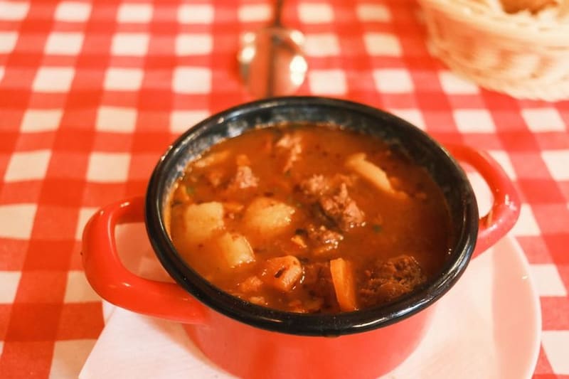Hungarian Goulash Soup plated and ready to serve