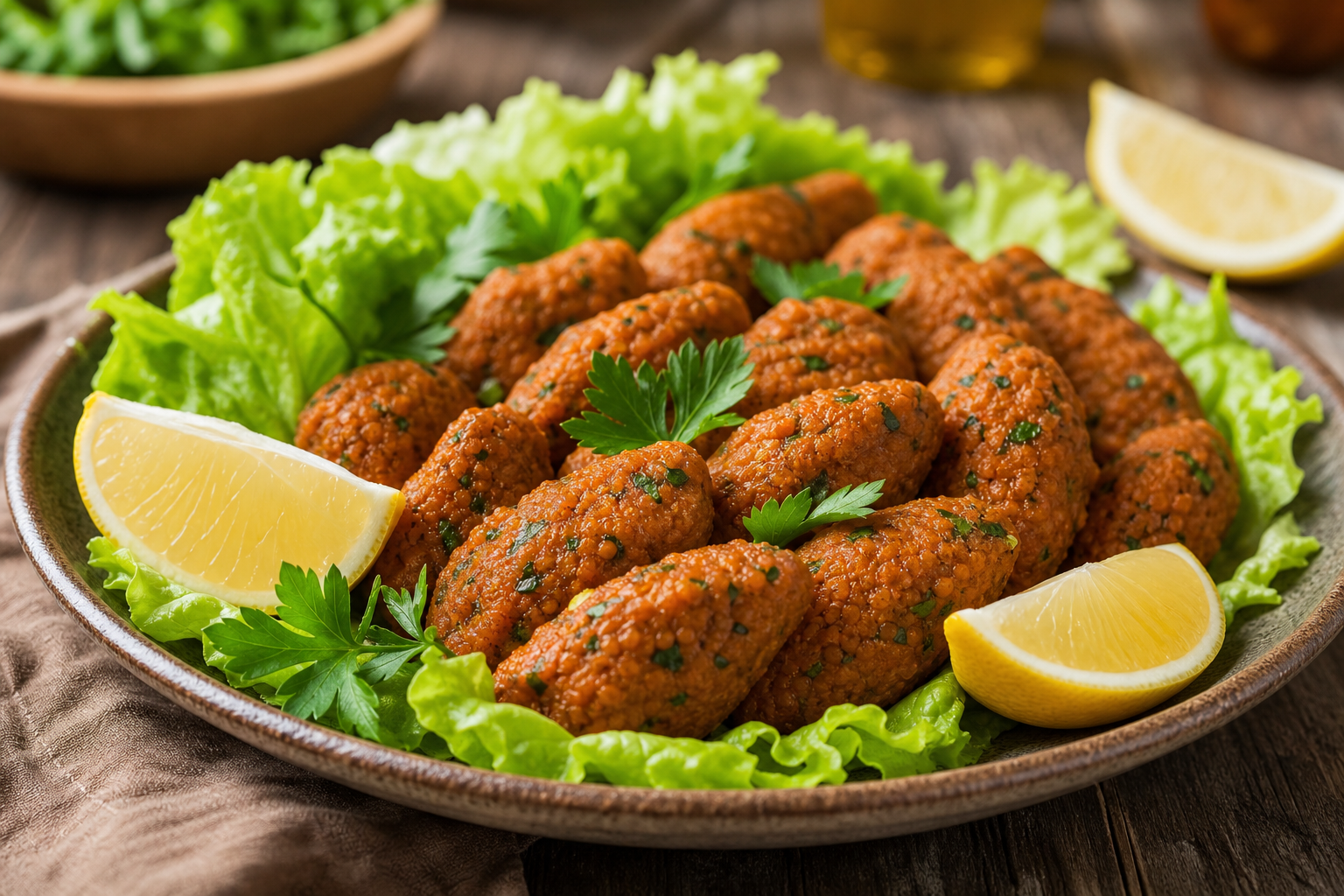 Turkish Lentil Köfte plated and ready to serve