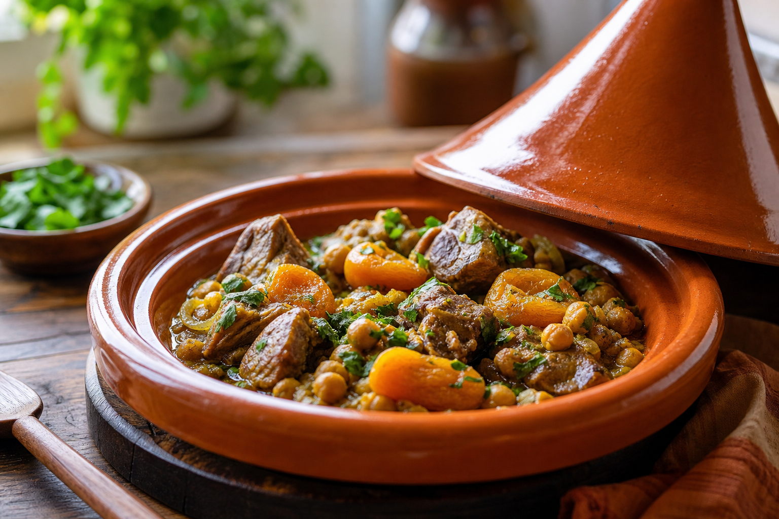Moroccan Tagine with Leftover Lamb plated and ready to serve