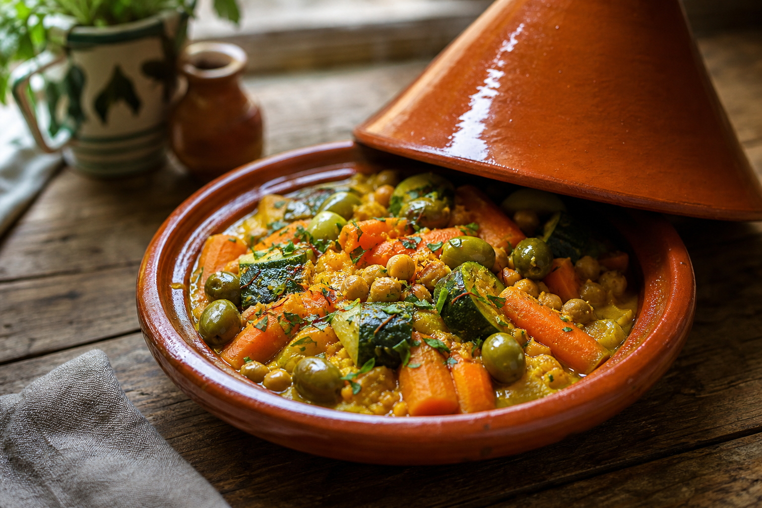 Moroccan Vegetable Tagine plated and ready to serve