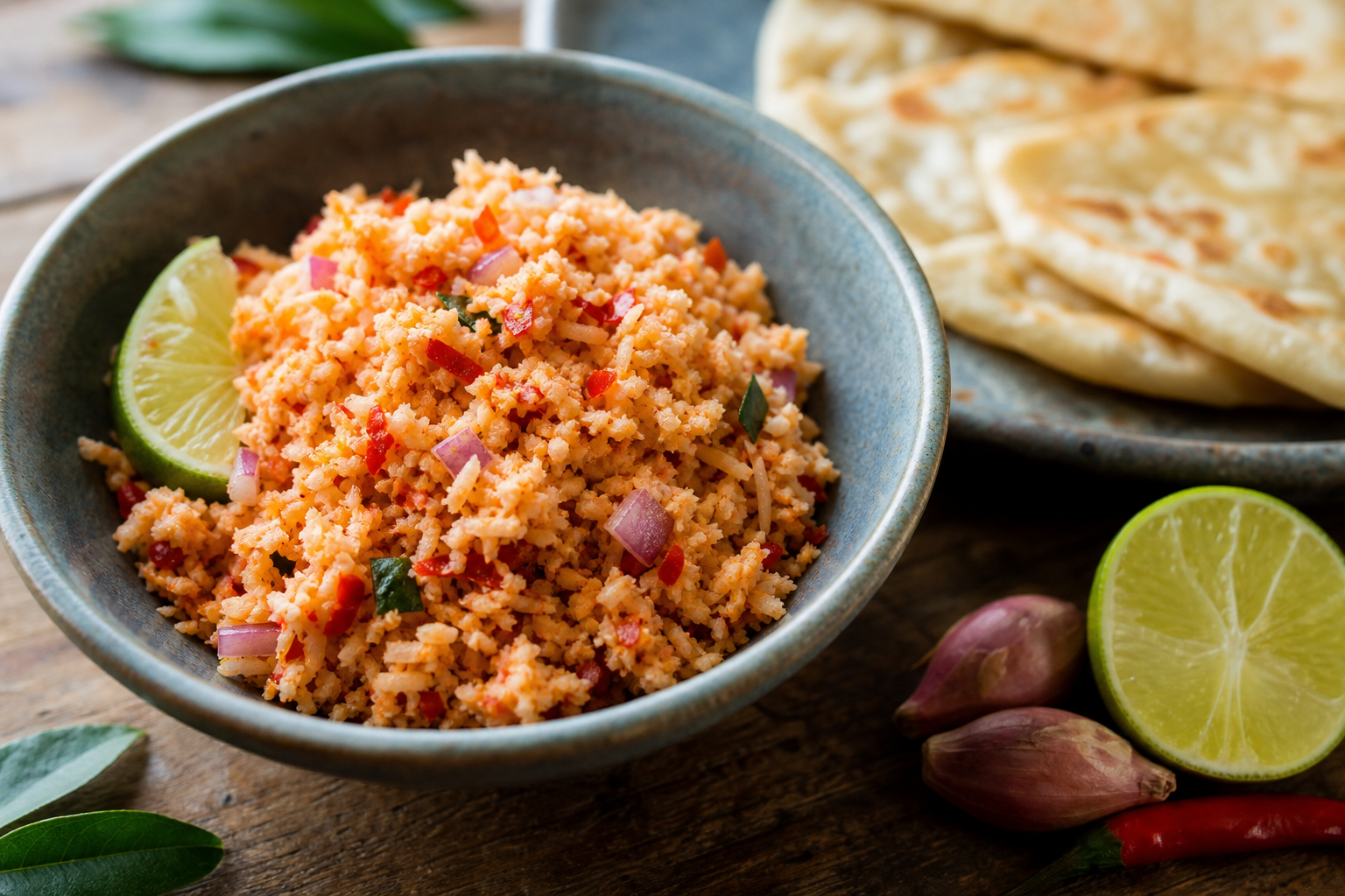 Sri Lankan Coconut Sambol plated and ready to serve