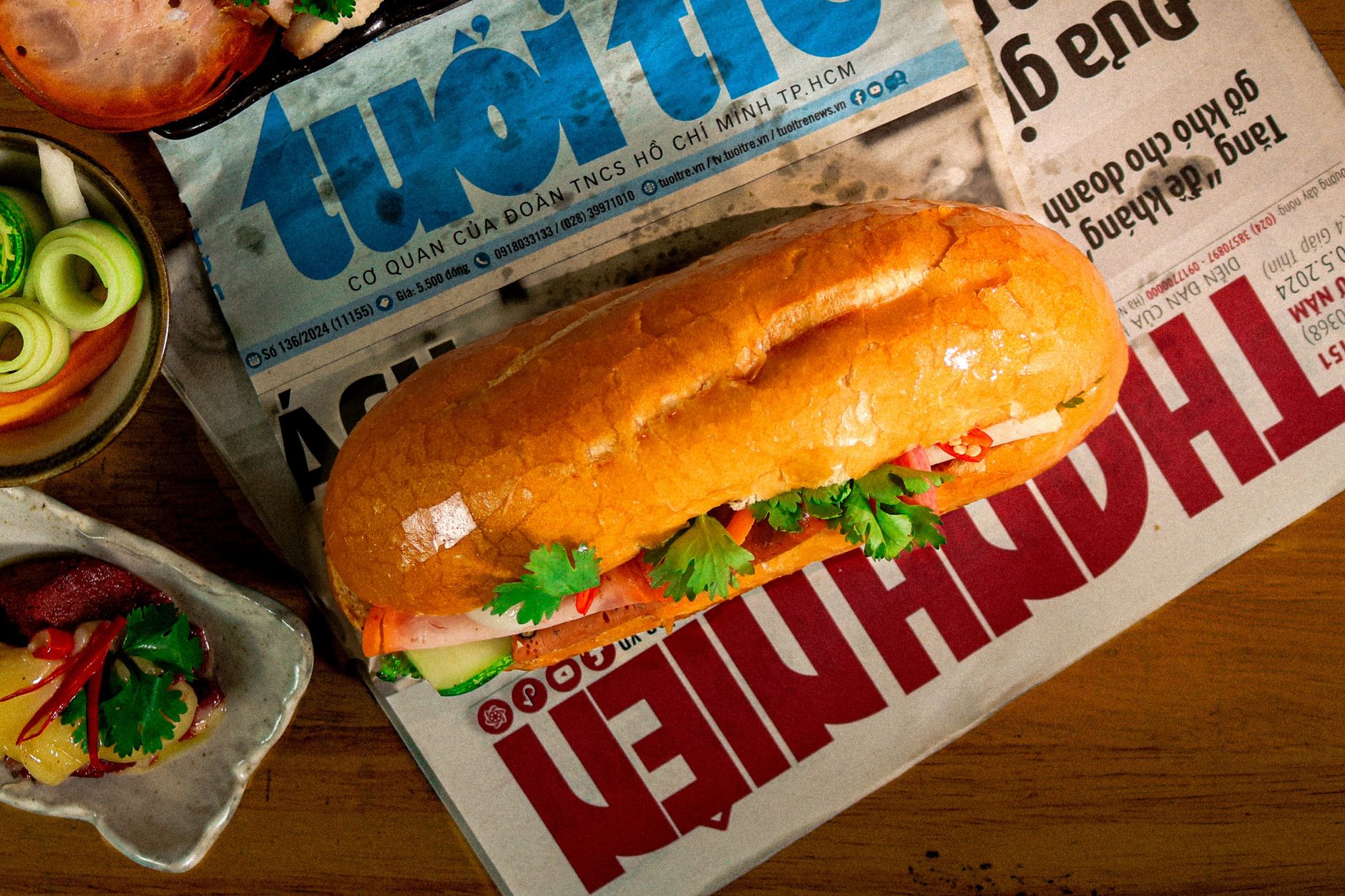 Vietnamese Banh Mi Sandwich plated and ready to serve