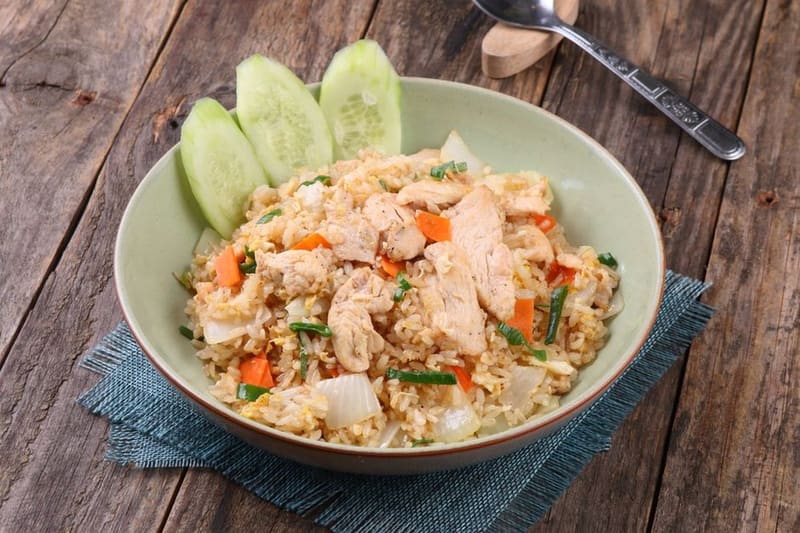 Chicken Fried Rice plated and ready to serve