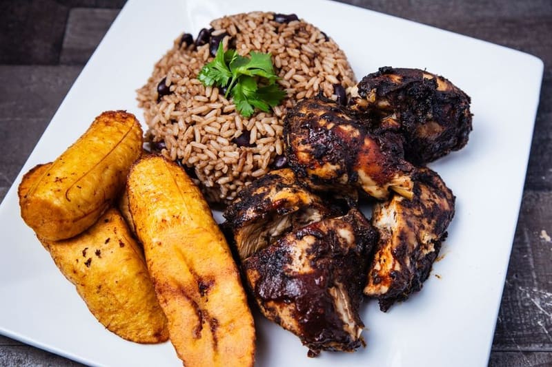 Jamaican Jerk Fried Rice plated and ready to serve