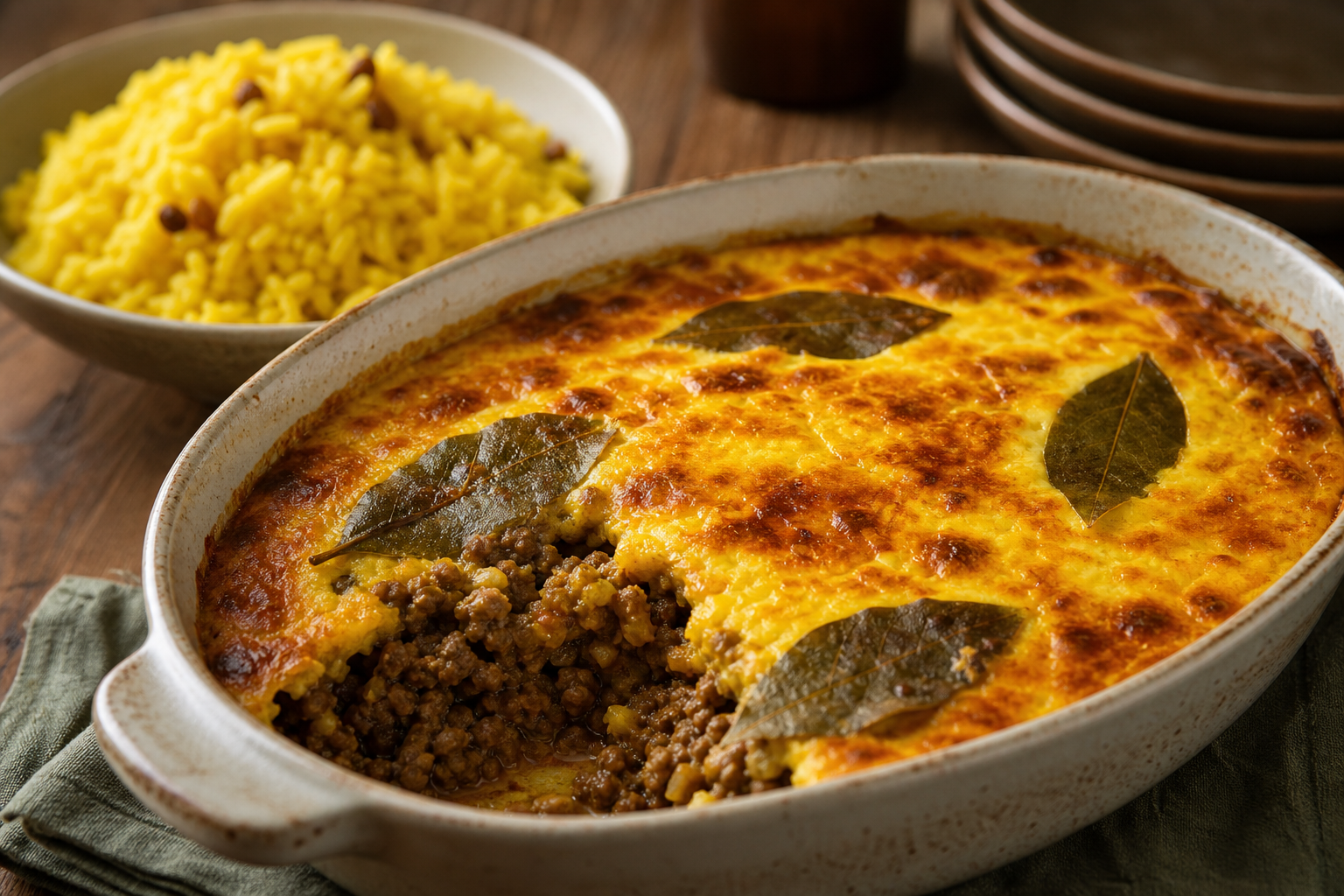 South African Bobotie plated and ready to serve