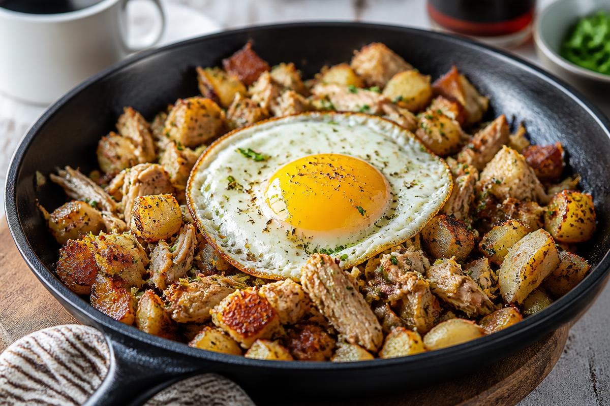 Crispy Leftover Turkey Hash plated and ready to serve